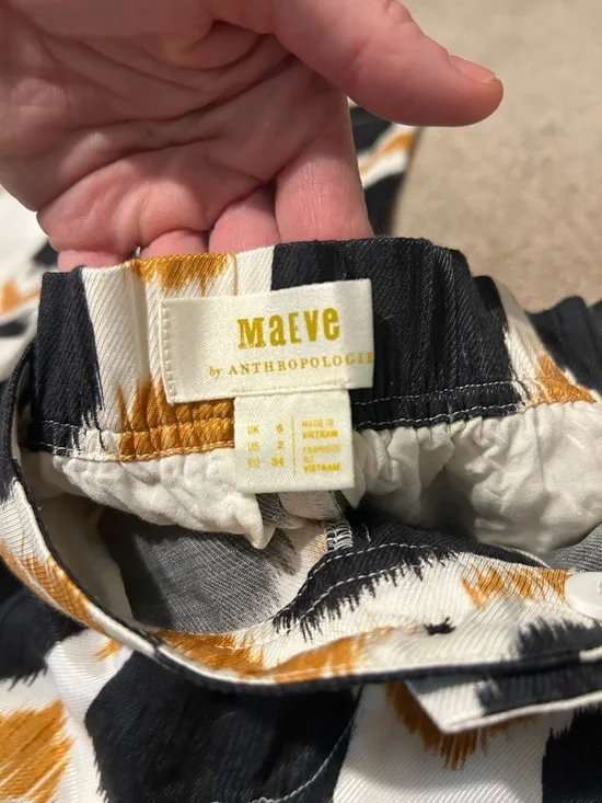 Maeve Anthropologie Printed Wide Leg Pants Black Mustard Ikat Sz 2 Boho NWOT - Picture 5 of 7